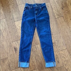 AE Stretch Super High-Waisted Straight Jean, Size 00 Regular